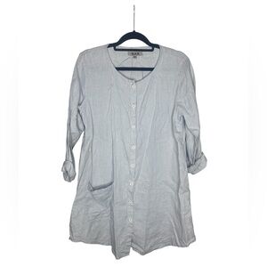 Flax 100% Linen Grey Button Up Dress with pockets size small